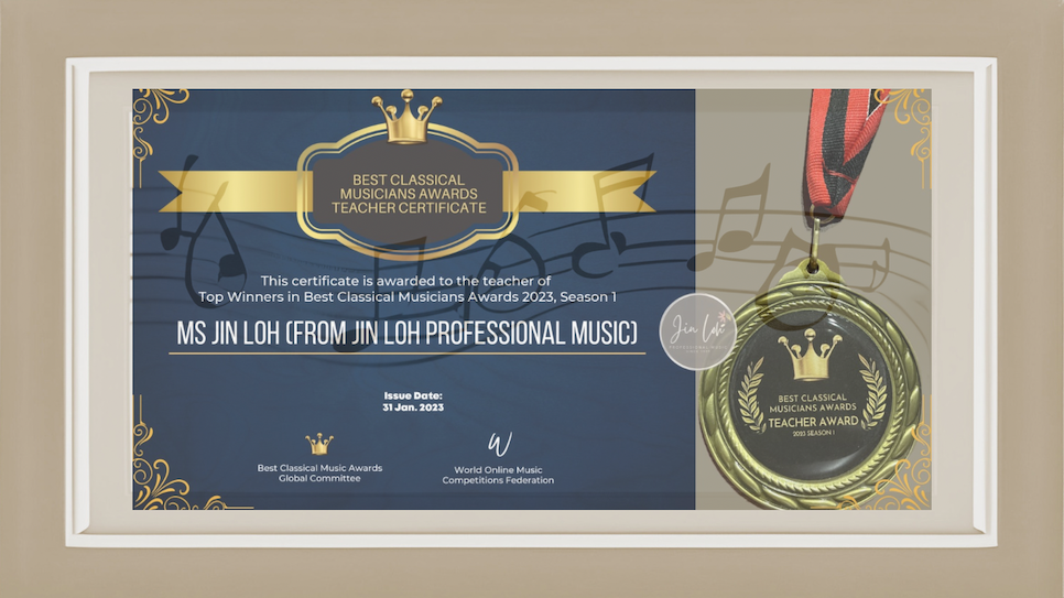 2023 Best Classical Musicians Award Teaching Certificate (with Frames)