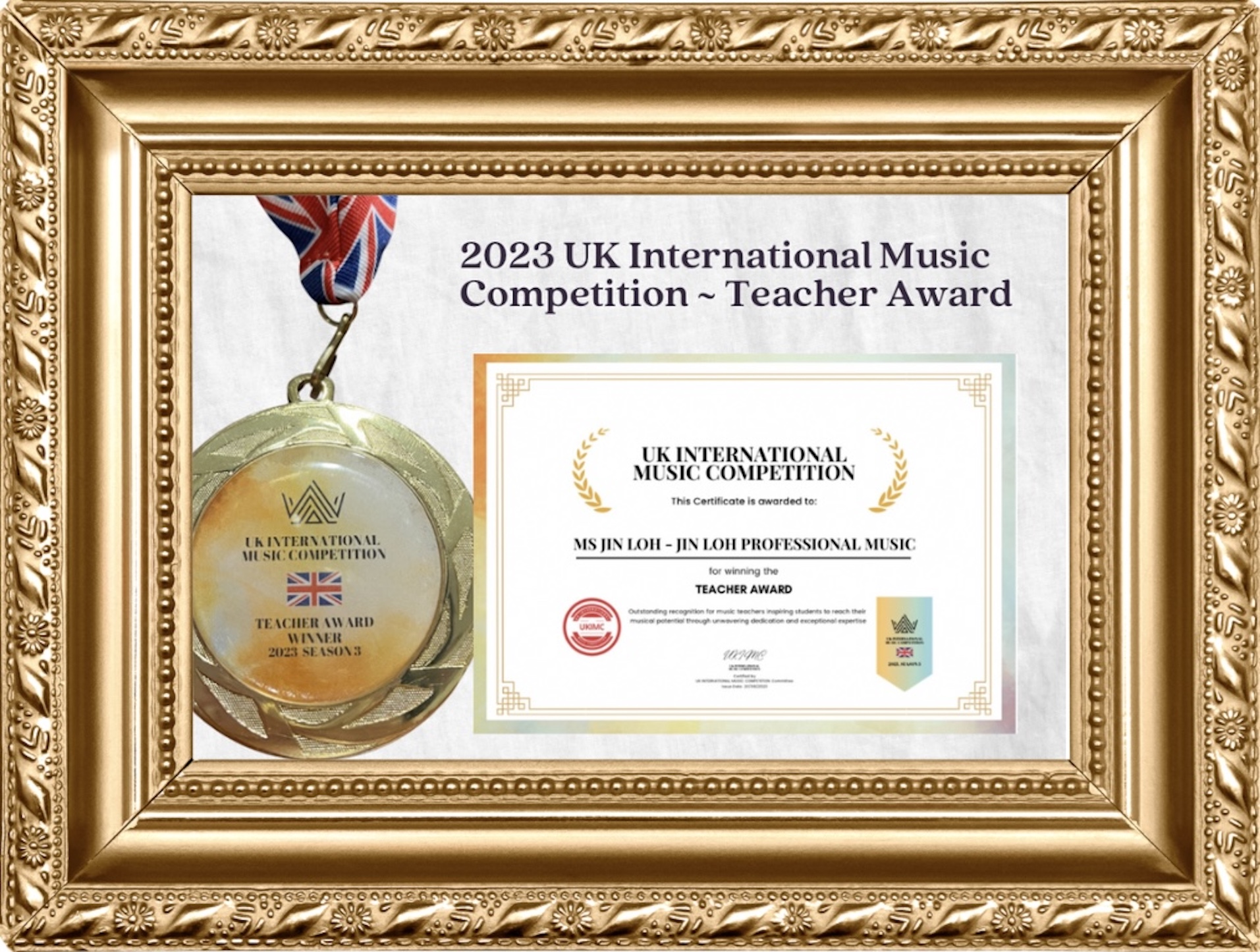 2023 UK International Music Competition Medal (frame)