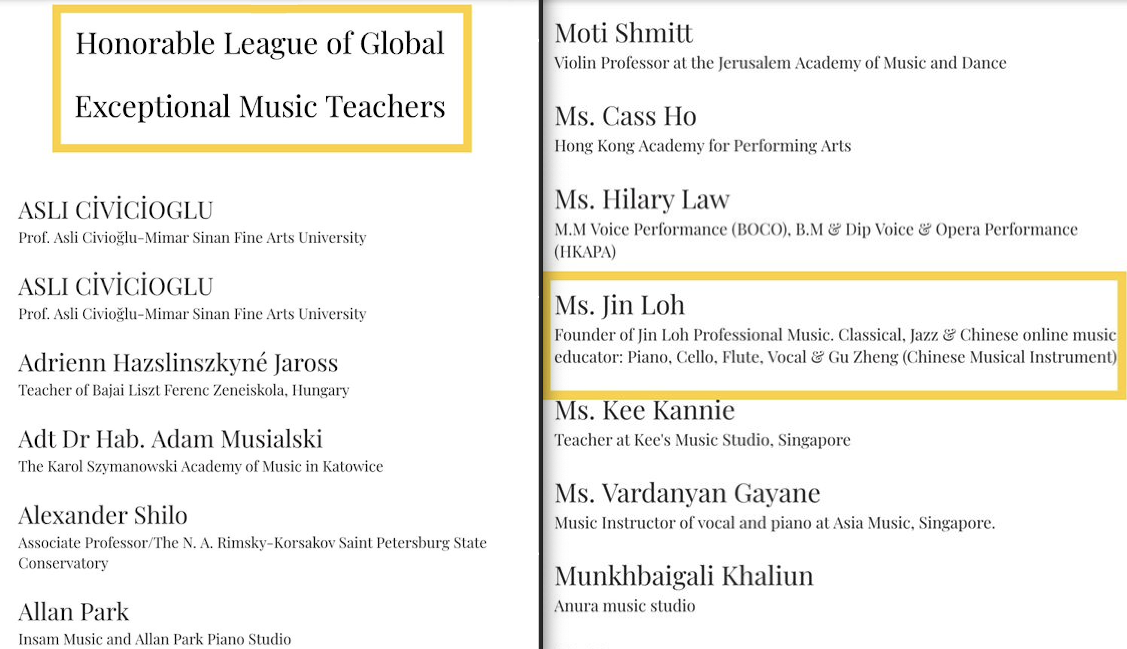 Honorable League of Global Exceptional Music Teachers