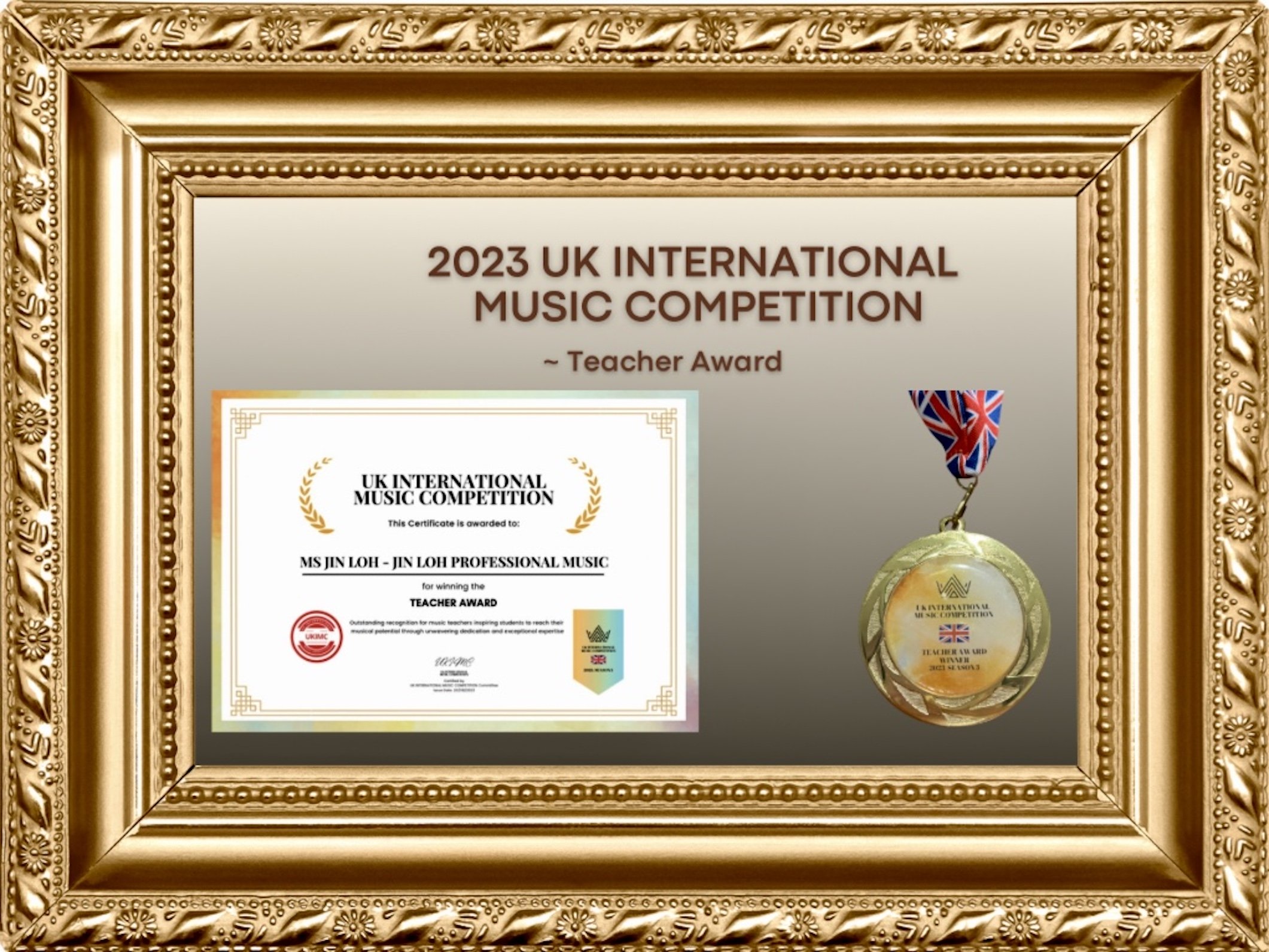 2023 UK International Music Competition Teacher Certificate (frame)