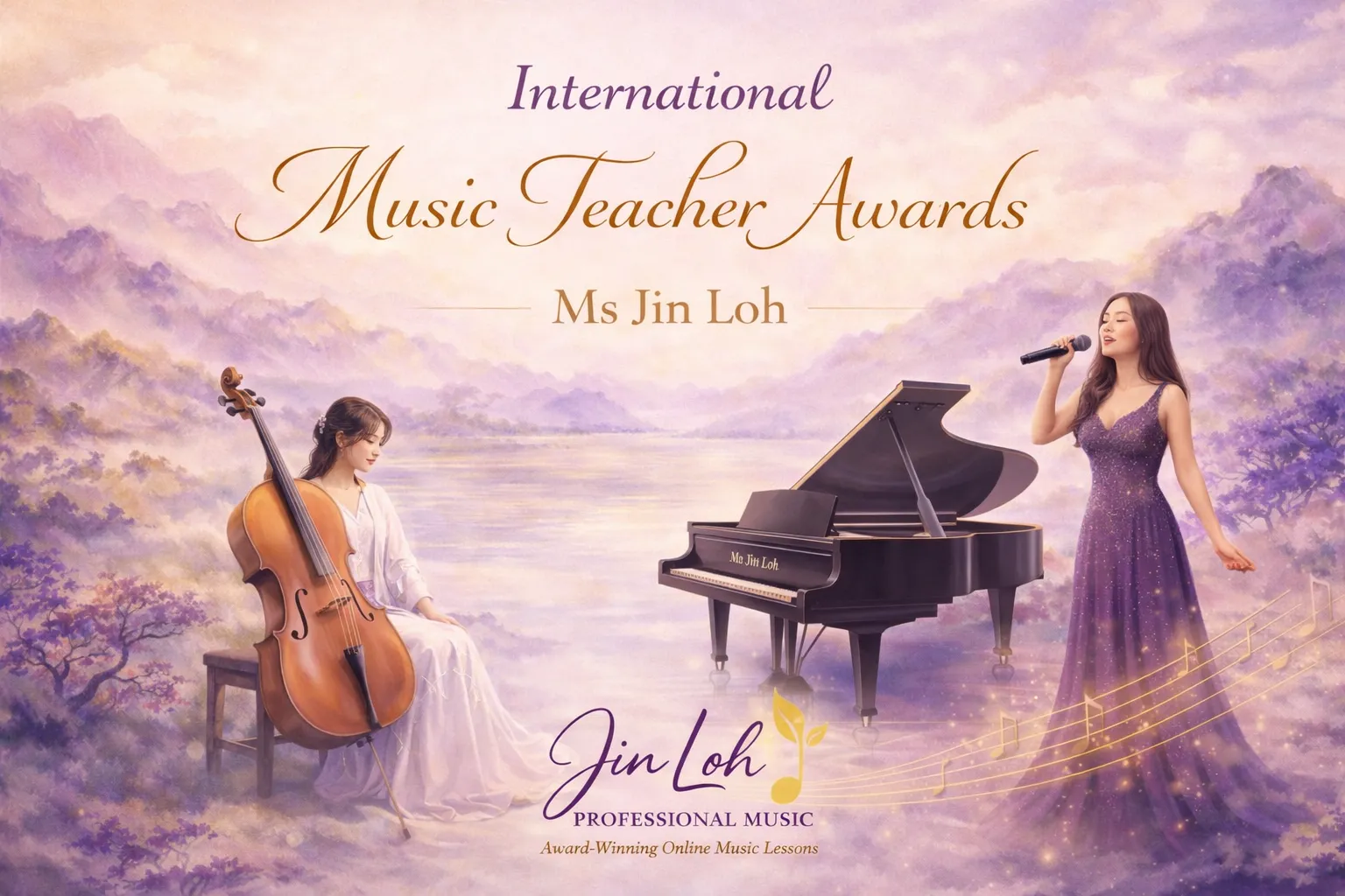 International Music Teacher Awards by Ms Jin Loh international award-winning music educator piano cello and singing training International Music Teacher Awards by Ms Jin Loh international award-winning music educator piano cello and singing training